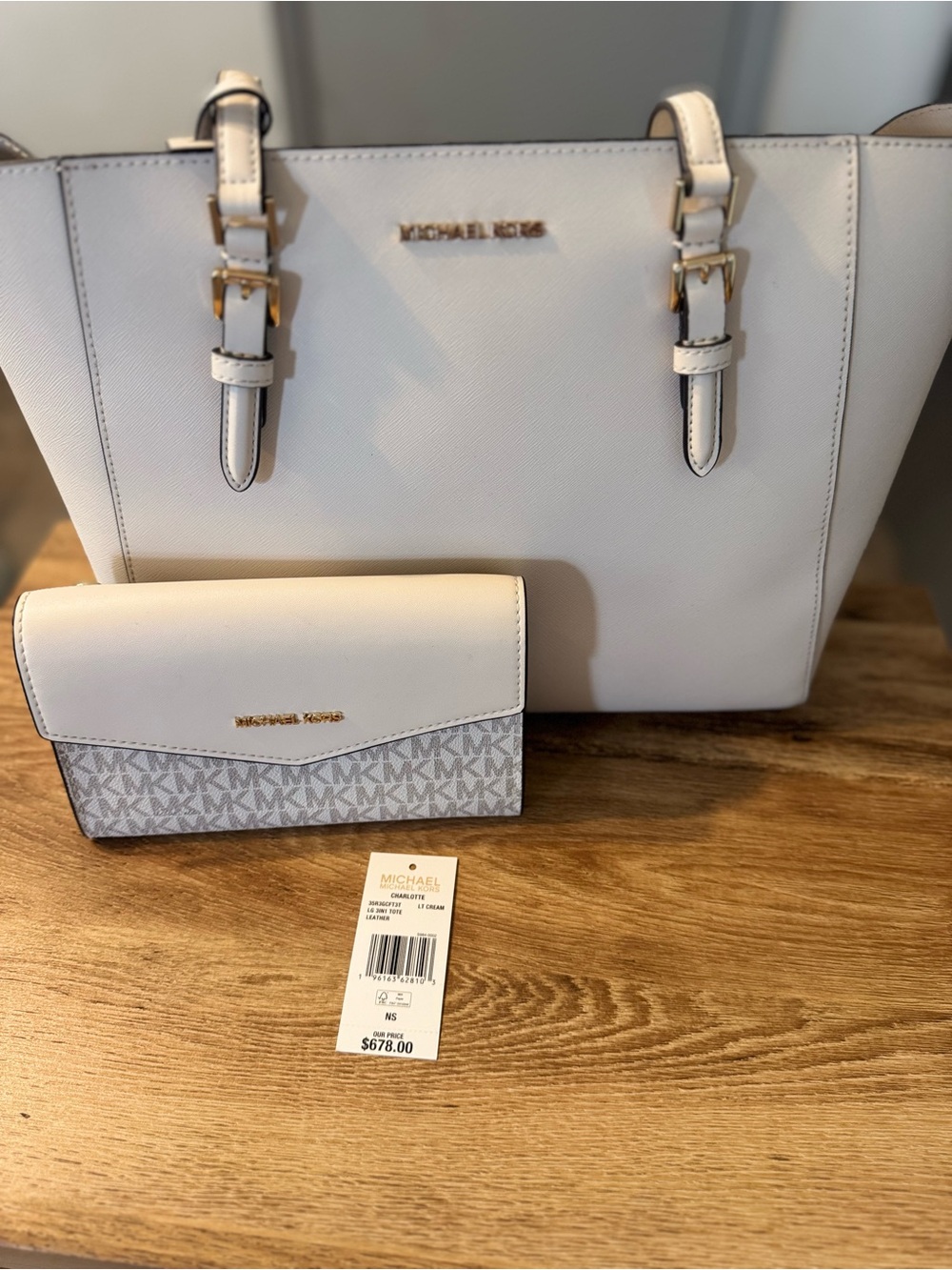 Michael Kors White Saffiano Tote with Coordinating MK Logo Wallet